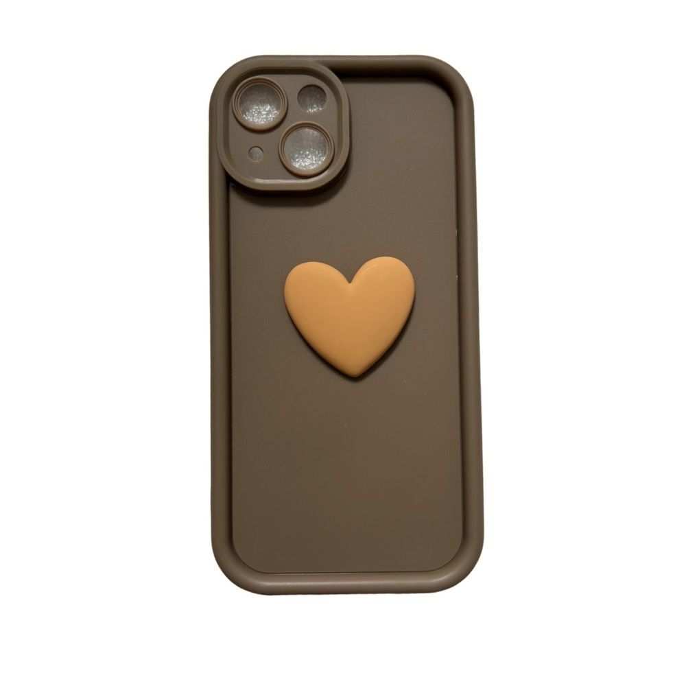 Iphone 15 Brown 3D Heart Silicone Phone Case - Picture 1 of 4